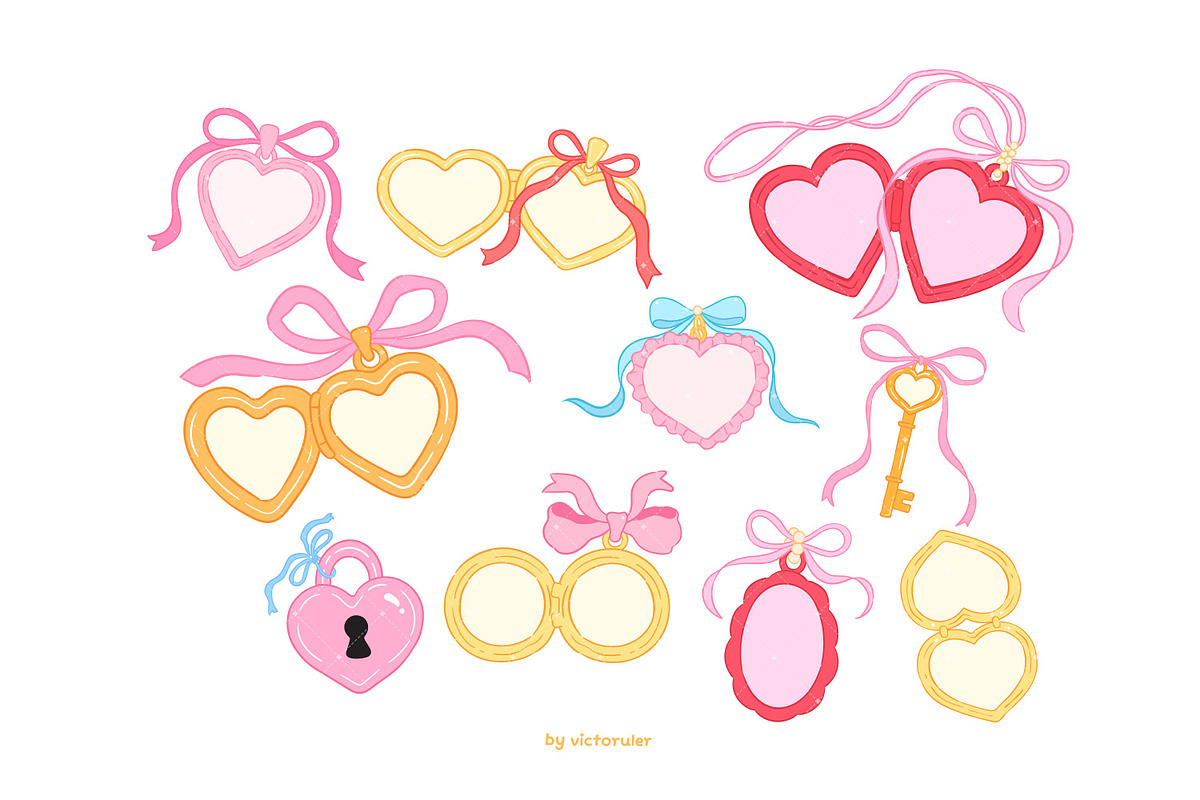 20 Cute Heart Locket Clipart, an Object Illustration by Victoruler (Photo 2 of 8)
