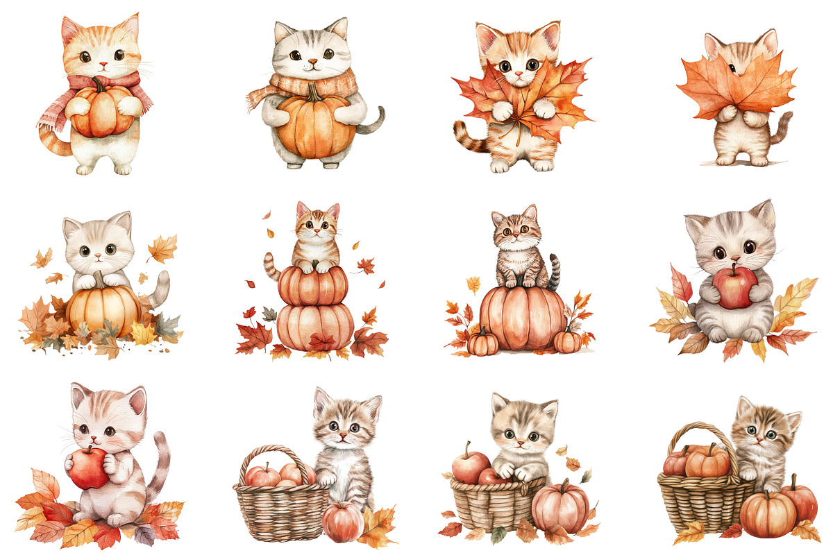Cute Autumn Cat Sublimation Clipart, an Illustration by CitraGraphics (Photo 4 of 6)