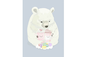 Cute Polar Bear holding Cups with, an Animal Illustration by Maria Starus
