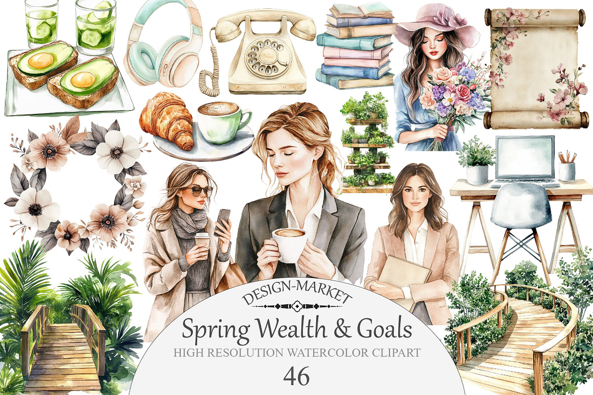 Watercolor Spring Wealth & Goals Cli, an Illustration by Design Market (Photo 1 of 5)