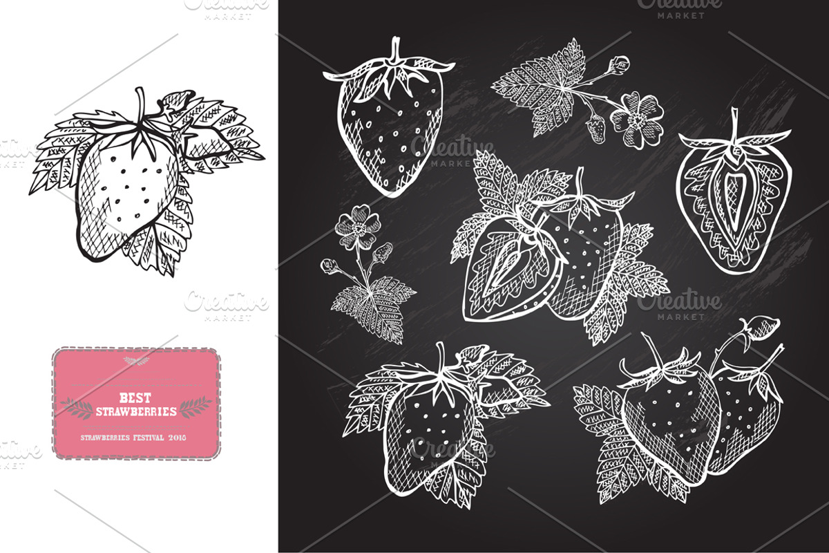 Hand Drawn Strawberries, a Food Illustration by Sunset&Sea Design