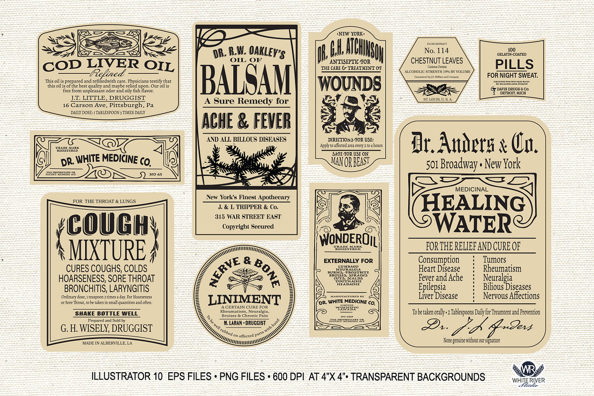 Vintage Apothecary Linocuts, an Illustration by WhiteRiverStudio (Photo 4 of 8)