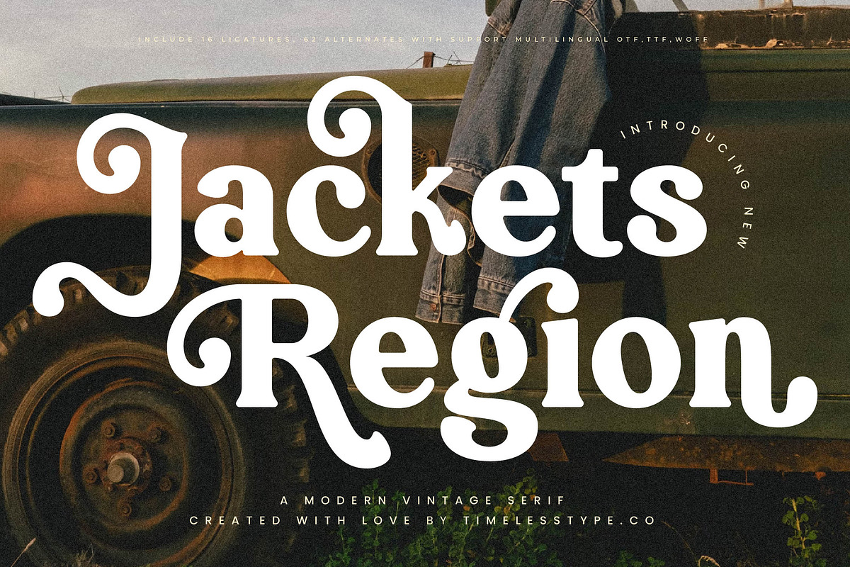 Jackets Region Retro Serif Font, a Serif Font by timelesstype.co (Photo 1 of 20)