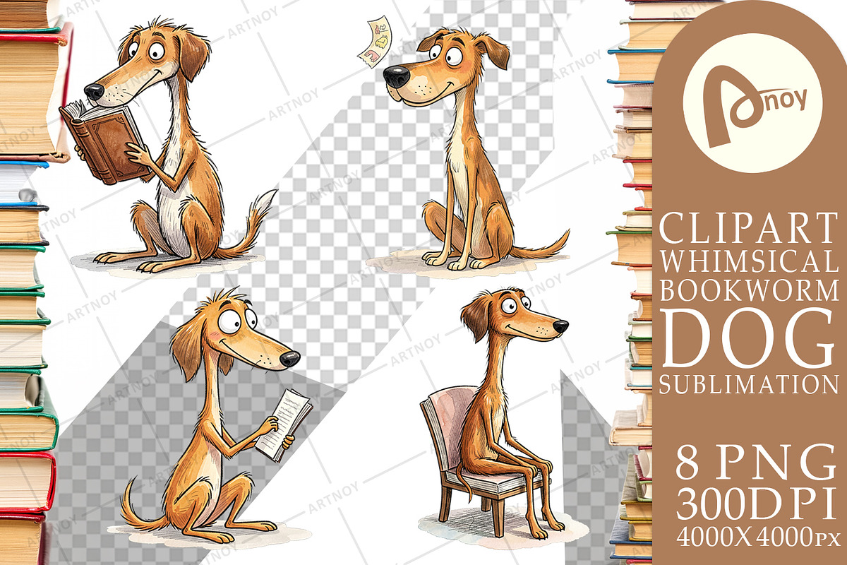 Bookworm Dog Sublimation PNG, an Animal Illustration by Artnoy (Photo 11 of 18)