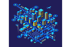 Smart city night neon ultraviolet, a Technology Illustration by AlexZeL