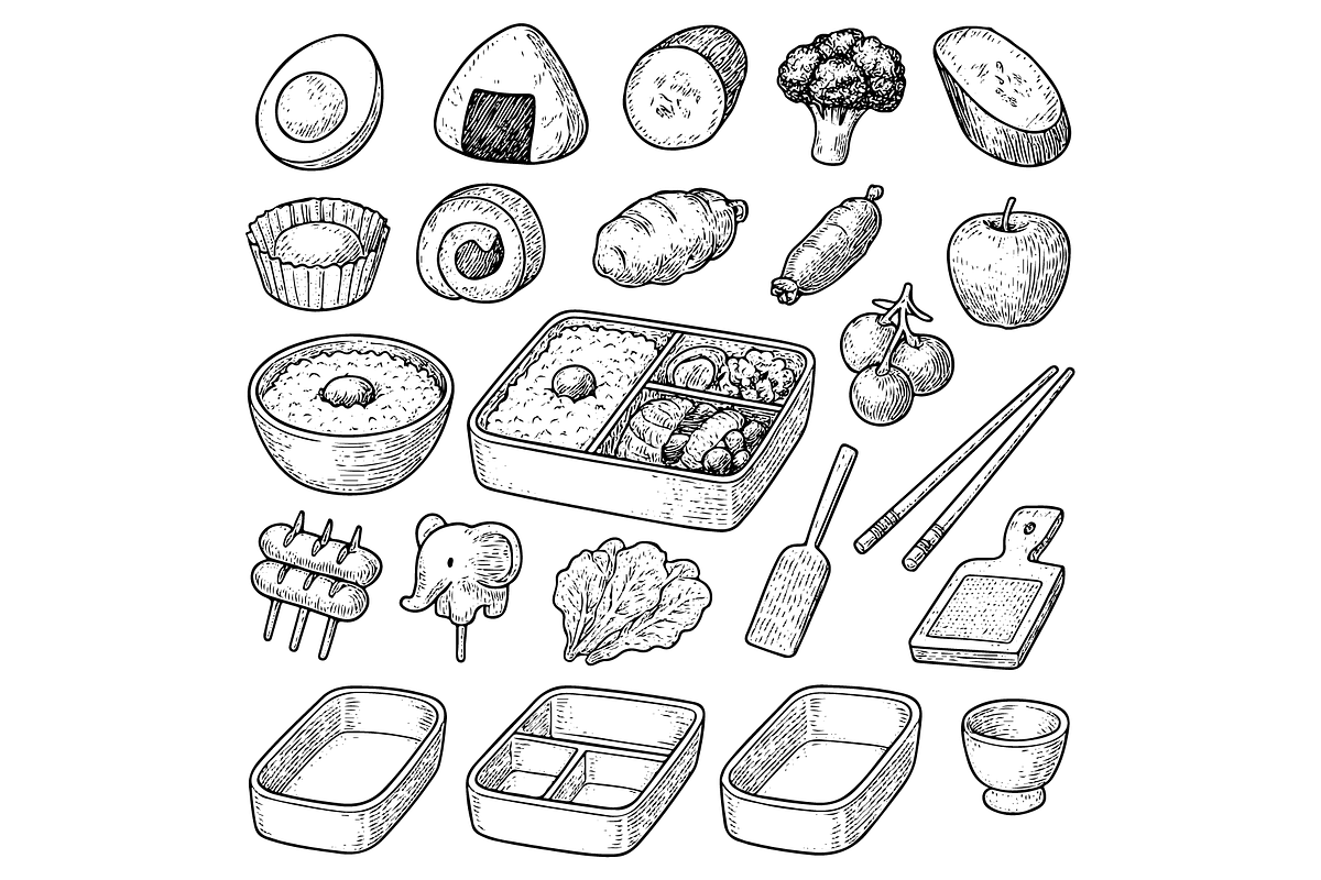 Bento Box Food Illustration, an Object Graphic by nikagraphic (Photo 3 of 3)
