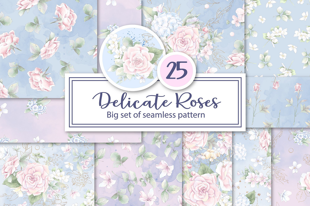 Delicate roses  flowers. Patterns, a Pattern Graphic by Yuliya Art (Photo 1 of 9)