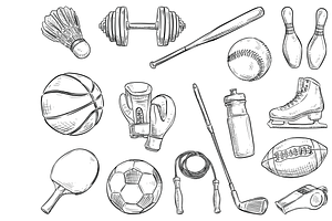 sports equipment handdrawn, an Object Graphic by nikagraphic