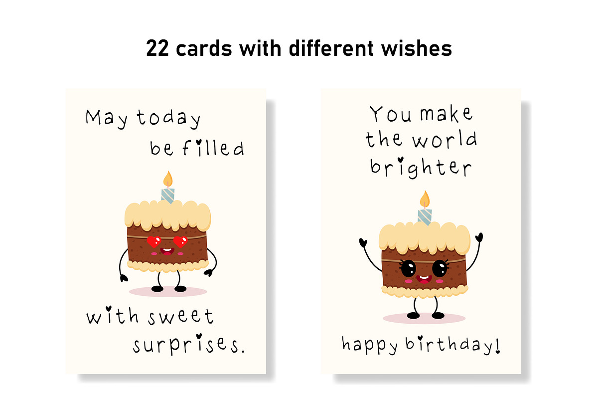 Cute Kawaii Cake Characters Set, a Decorative Illustration by Idressart (Photo 3 of 3)
