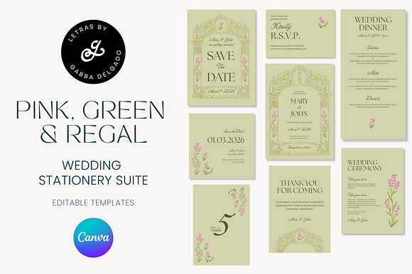 Green, pink and regal Stationery preview 8