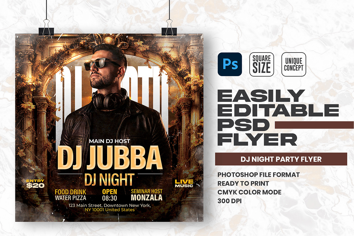 DJ Night Party Flyer Design Template, a Flyer Template by Shajib Shikder (Photo 1 of 2)