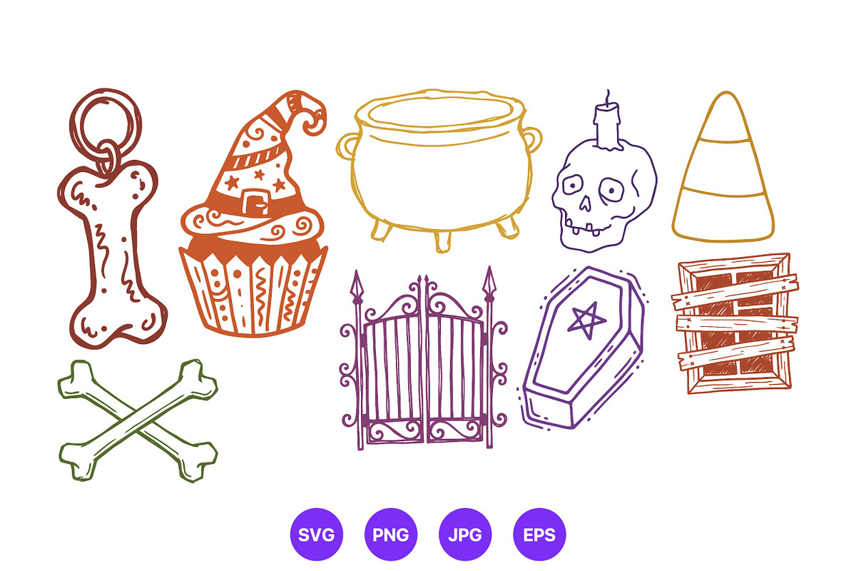 Halloween Hand Drawn Folk Art Set, a Seasonal Illustration by designvectx (Photo 2 of 10)