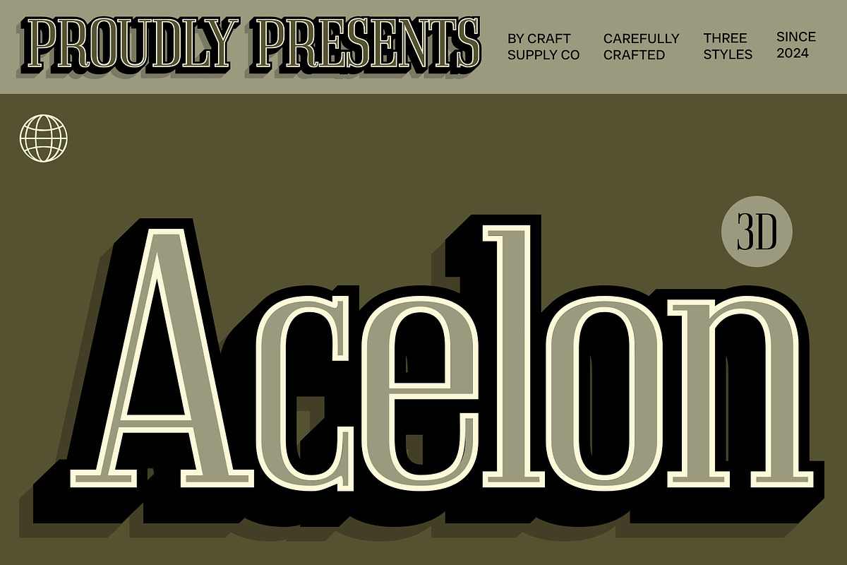 Acelon 3D, a Serif Font by Craft Supply Co. (Photo 1 of 7)