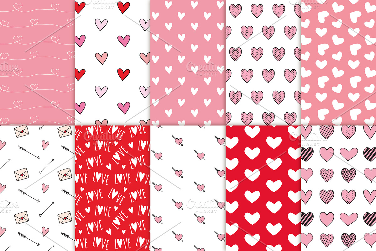 Valentine seamless patterns set, a Pattern Graphic by Swetsol (Photo 2 of 10)