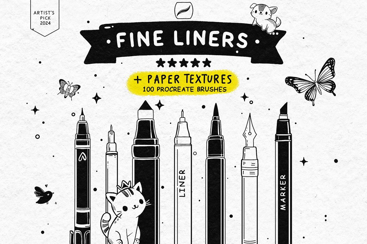100+ Fine Line Procreate Brushes, a Brush Add-On by BrushArchive (Photo 1 of 10)