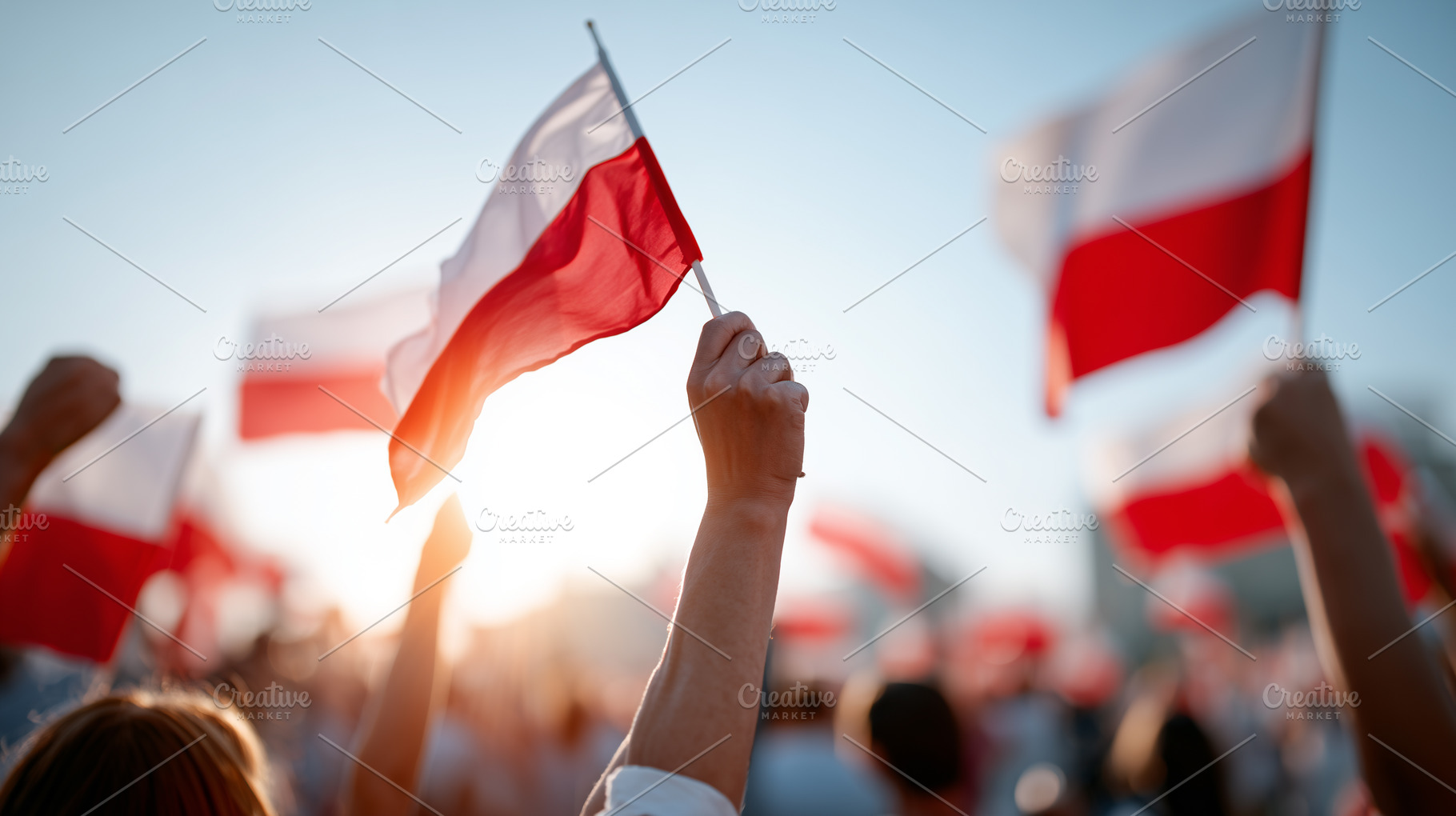 People waving Polish flags, a Person Photo by MistyDay