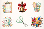 Watercolor Cute School Clipart, a Transportation Illustration by Digital Artistic99 (Thumbnail 3 of 9)