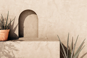 Empty texture stucco wall clay pot., an Architecture Photo by hitdelight