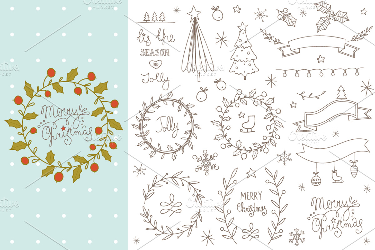 Christmas design elements kit, a Decorative Illustration by Blue Ink Studio (Photo 3 of 4)