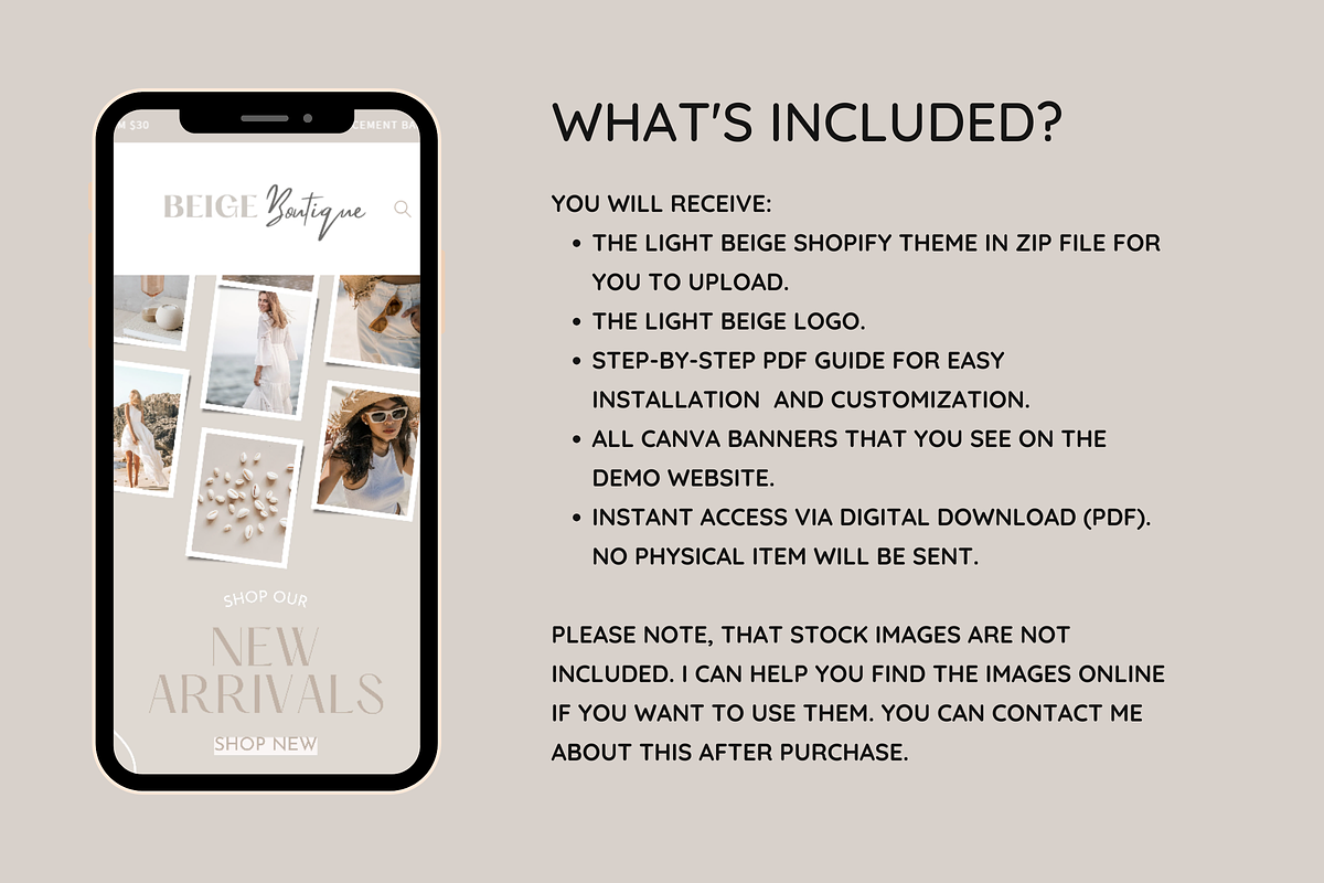 Light Beige Shopify Theme, a Shopify Template by SunshineStudioBoutique (Photo 2 of 9)