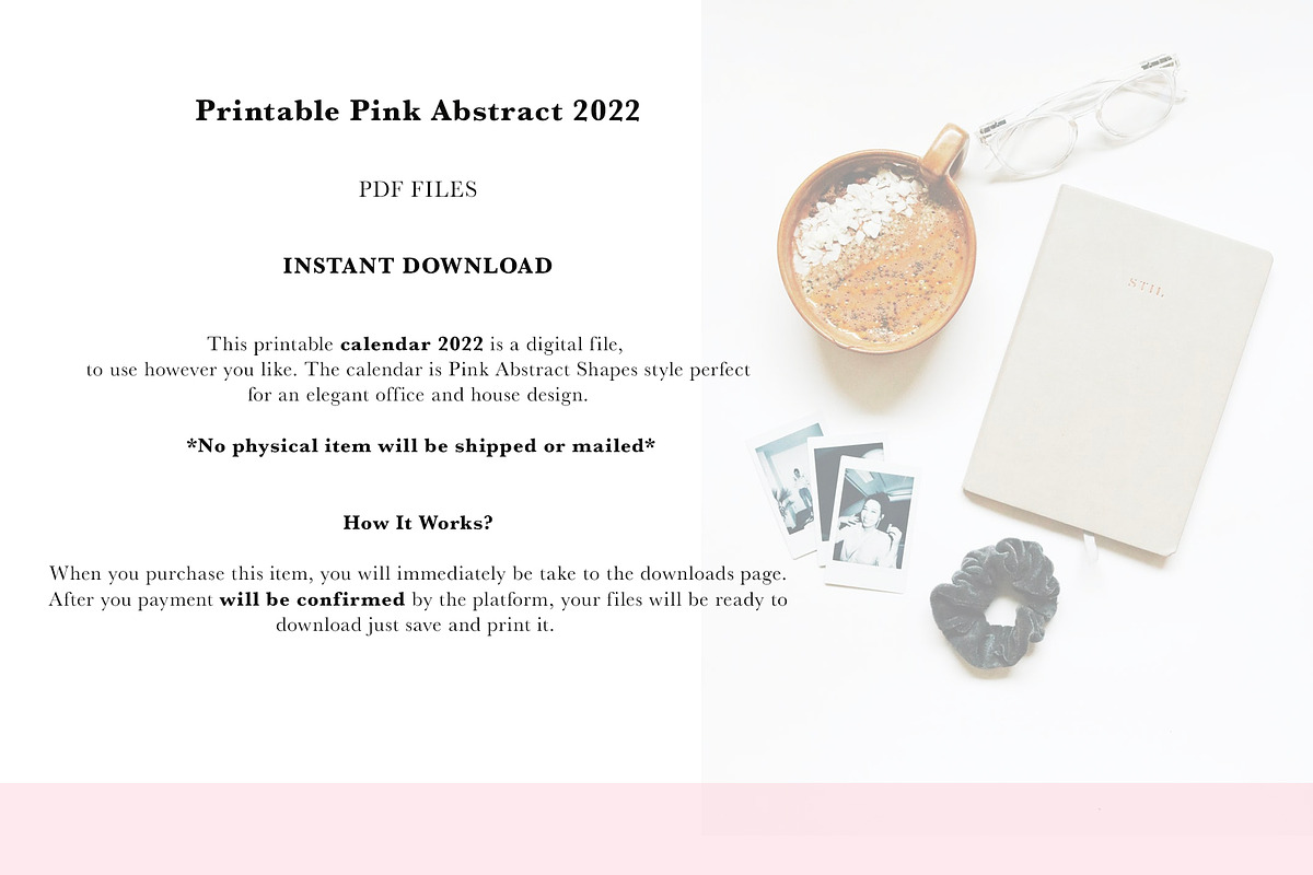 Printable Calendar 2022 - Pink Style, a Stationery Template by Bonita Digital Design (Photo 4 of 4)