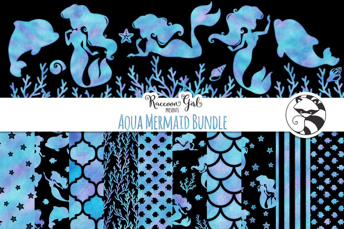 Aqua Mermaid Bundle Set, a Pattern Graphic by RaccoonGirl Design (Photo 2 of 2)
