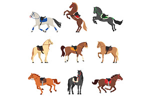 Saddled horses. Galloping and, an Animal Illustration by winwin.art
