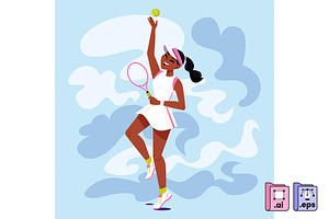 Female Tennis Player Serve, a Person Illustration by MISS CHATZ