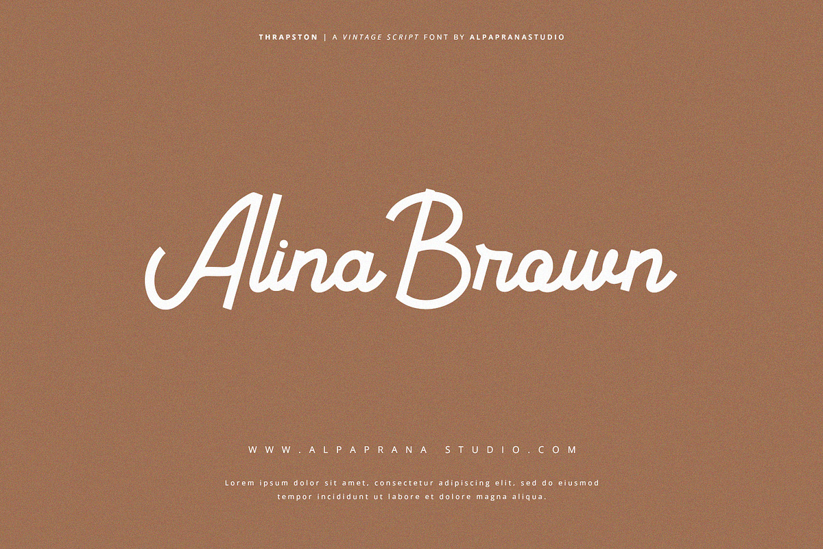 Thrapston - Vintage Script Font, a Script Font by Alpaprana (Photo 2 of 13)