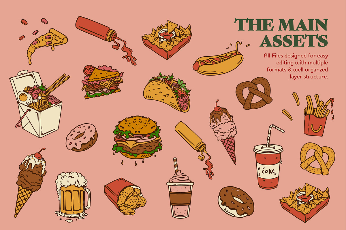 Fast Food Illustration Assets, a Food Illustration by ARQAM Studio (Photo 2 of 9)