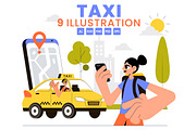 9 Taxi Travel Service Illustration, a Transportation Illustration by denayunebgt (Thumbnail 1 of 3)