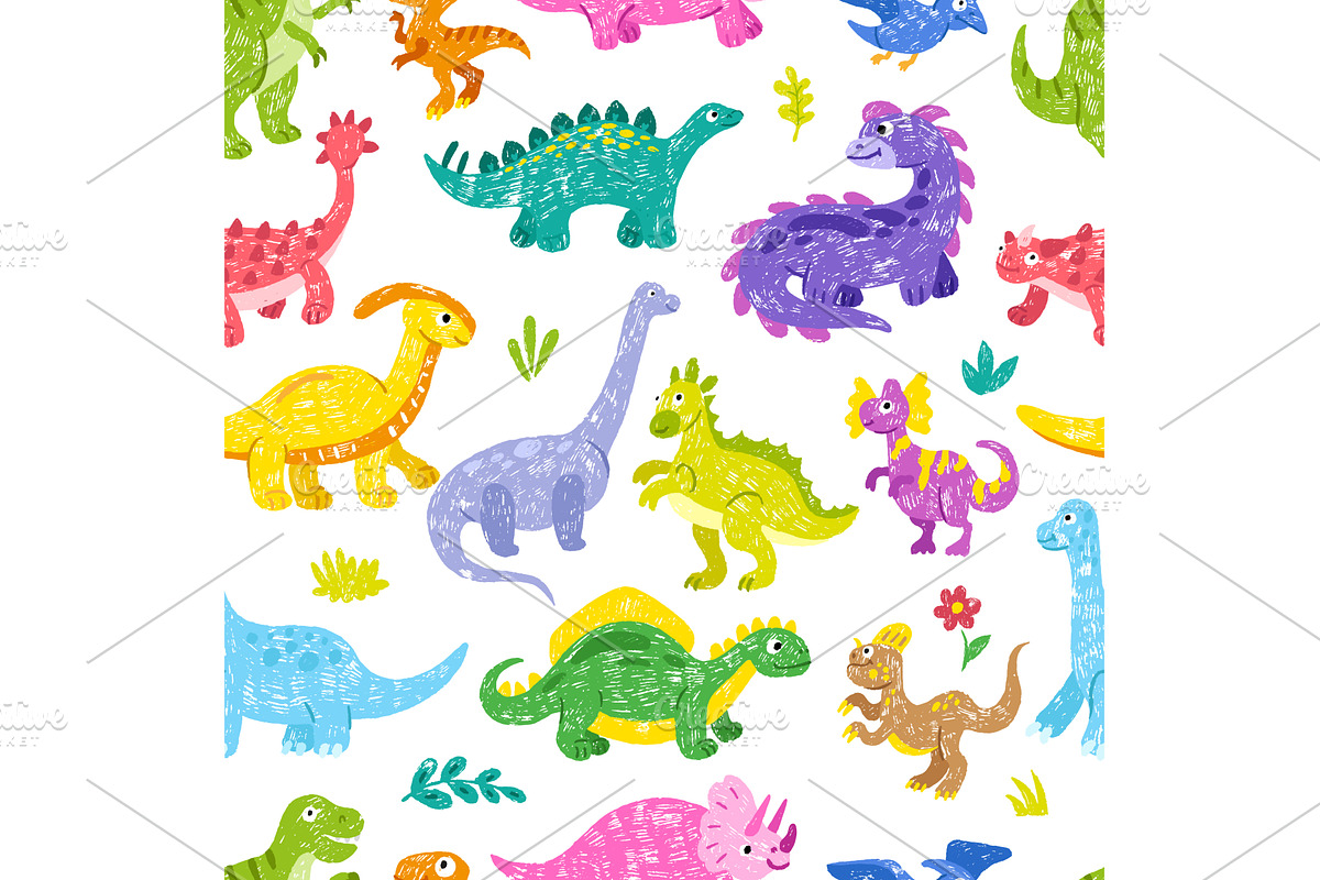 Kids crayon drawing dino. Hand drawn, an Animal Illustration by Valerie Bodnar