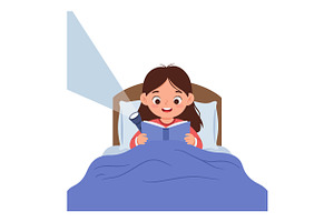 A young girl reading a book under a, an Illustration by designvectx