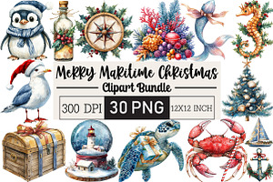Merry Maritime Christmas Clipart, an Illustration by Black Bird Studio