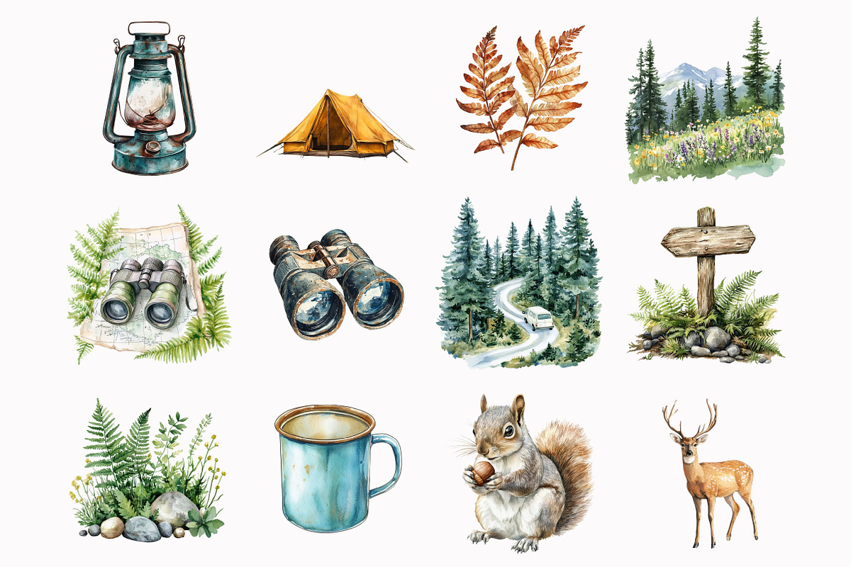 Watercolor Camping Clipart, a Seasonal Illustration by Design Market (Photo 2 of 4)