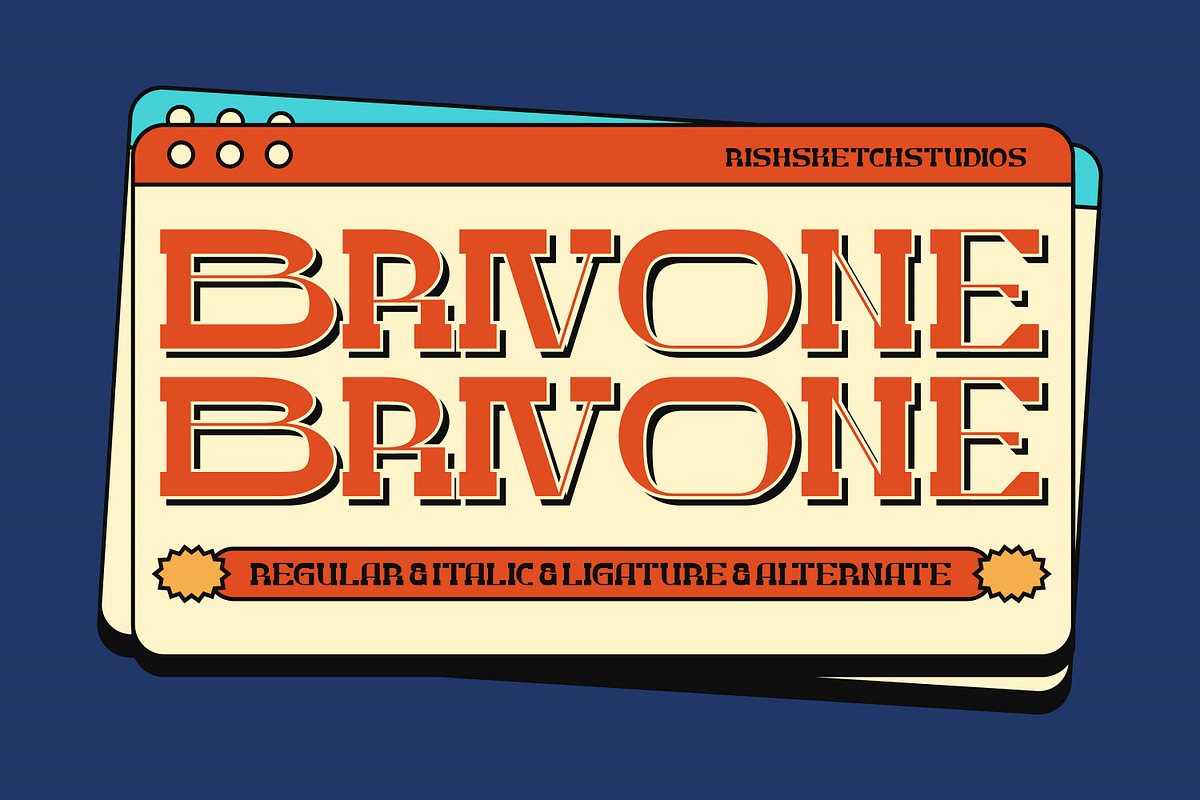 Brivone - Display Retro Font, a Font by Rishsketch (Photo 1 of 15)