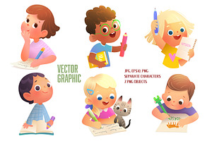 Elementary School Children Study, an Education Illustration by Popmarleo Shop