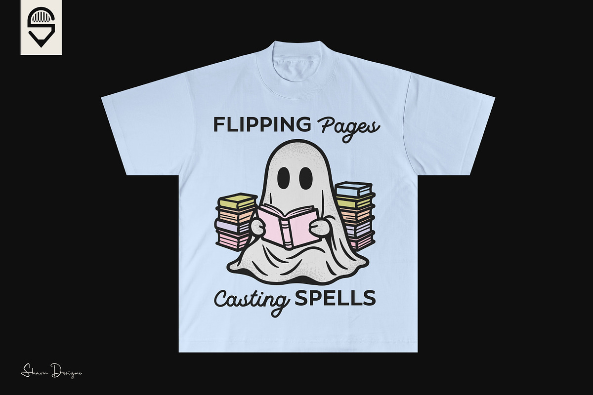 Cute Ghost Reading A Book, T-shirt, a Graphic by shaondesigns (Photo 3 of 4)