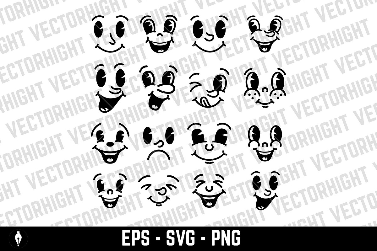 Set of cartoon faces, funny characte, a Person Illustration by Vectorhight