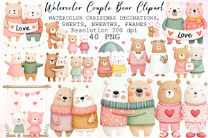 Watercolor Couple Bear Clipart, an Animal Illustration by Sublimation Artist