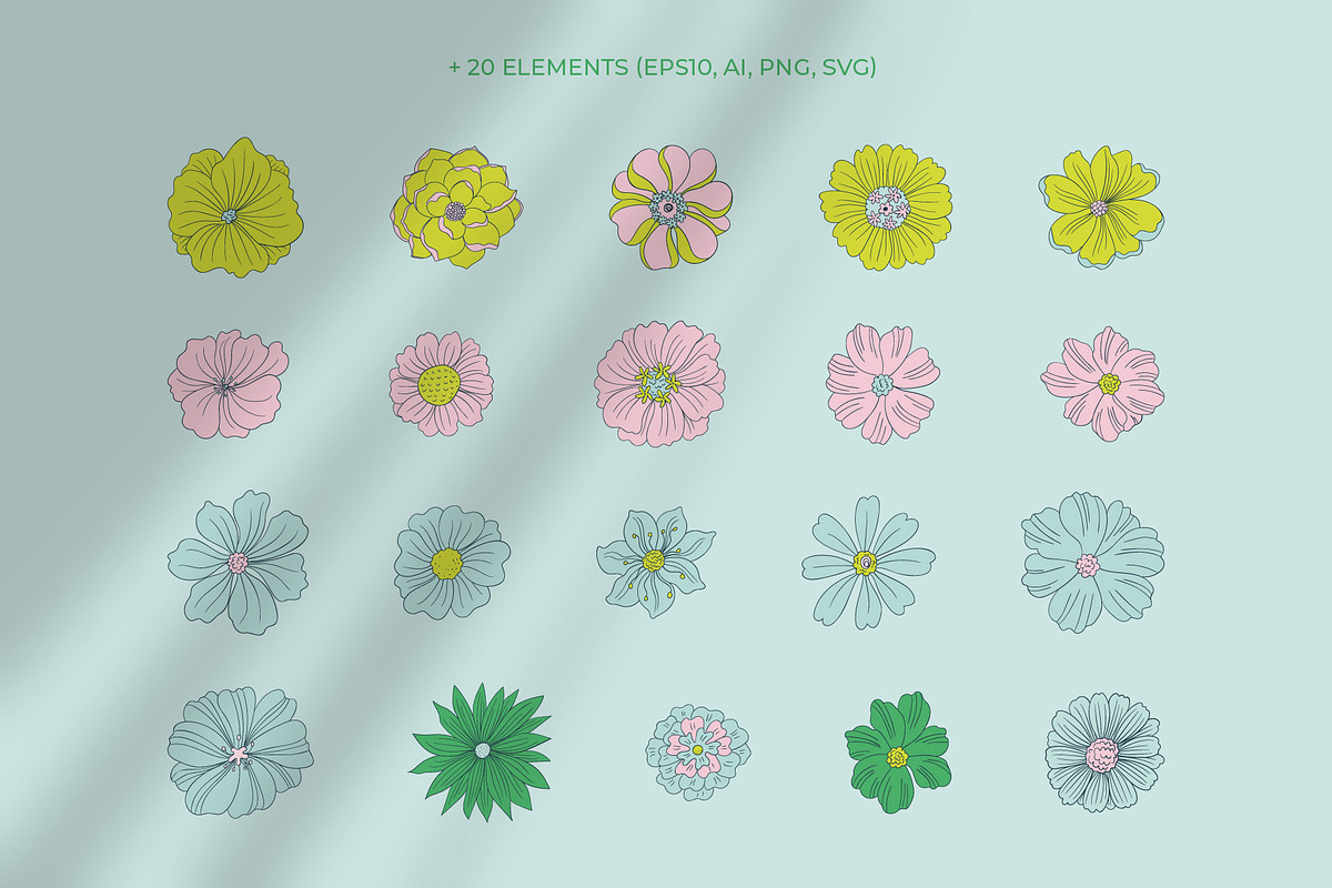 Fresh Summer Retro Floral Patterns, a Pattern Graphic by Tiger and Flower (Photo 4 of 20)