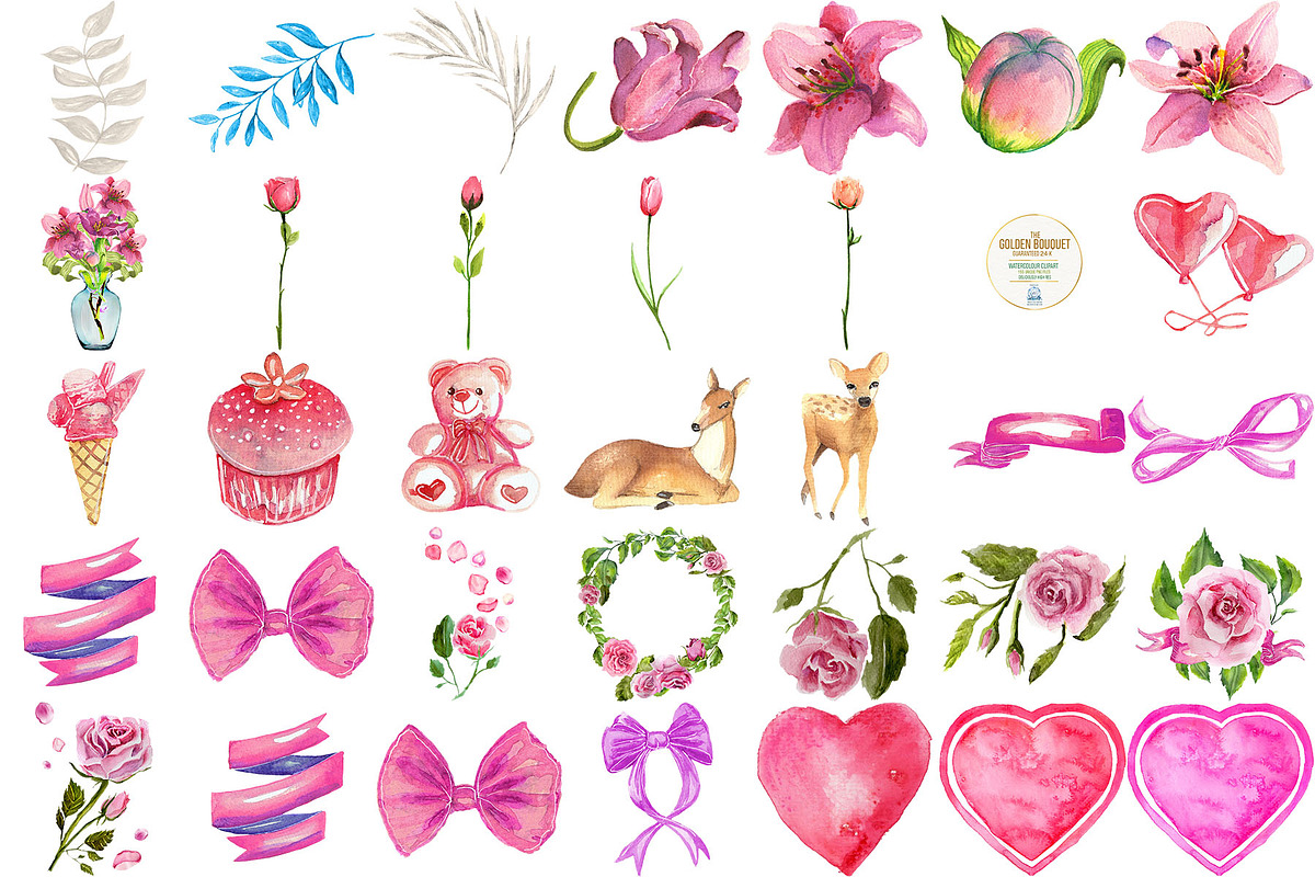 Super Pink Floral Bundle 151 PNGs, a Texture Illustration by LilyBoo Clipart (Photo 6 of 7)