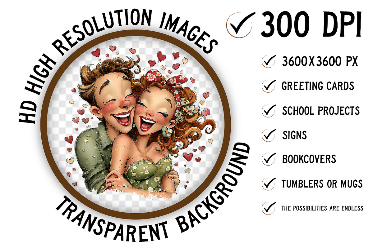 Whimsical Romantic Lovers Clipart, an Illustration by Craft Nest (Photo 2 of 8)