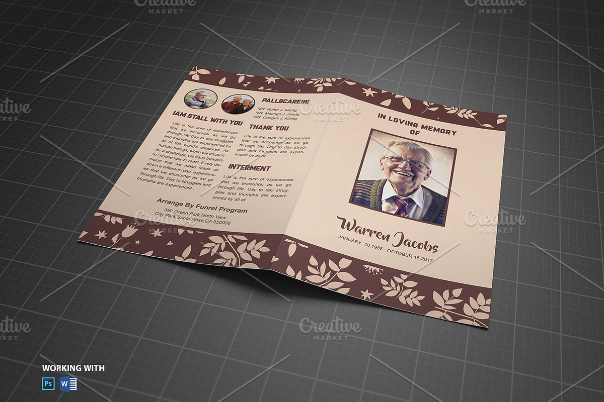 Funeral Program Template Printable, a Brochure Template by Madhabi Studio (Photo 3 of 5)