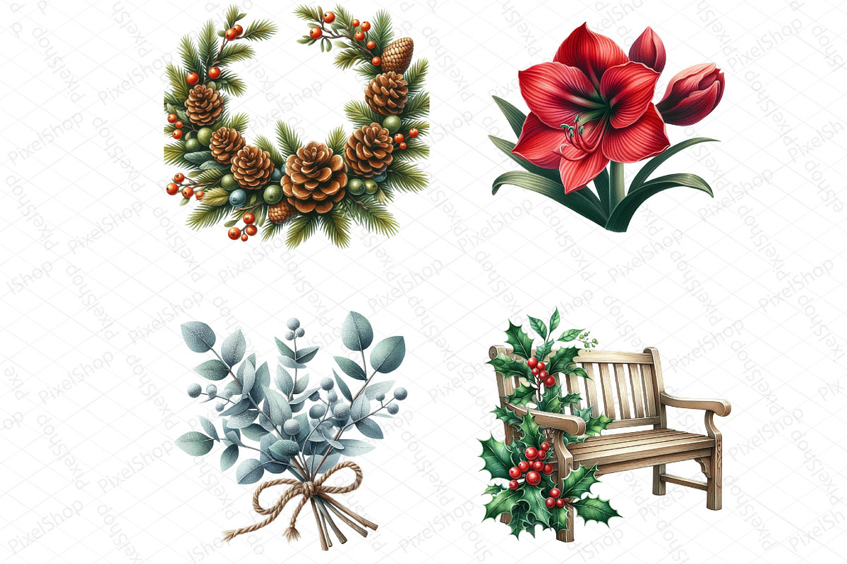 Christmas Garden Watercolor Clipart, an Illustration by DreamPrint404 (Photo 5 of 5)