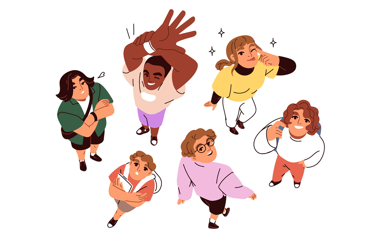 Happy people look up, top view set, a Person Illustration by Good Studio (Photo 4 of 4)