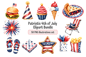 4th of July Clipart Bundle Patriotic, a Decorative Illustration by Anca Digital Vibe