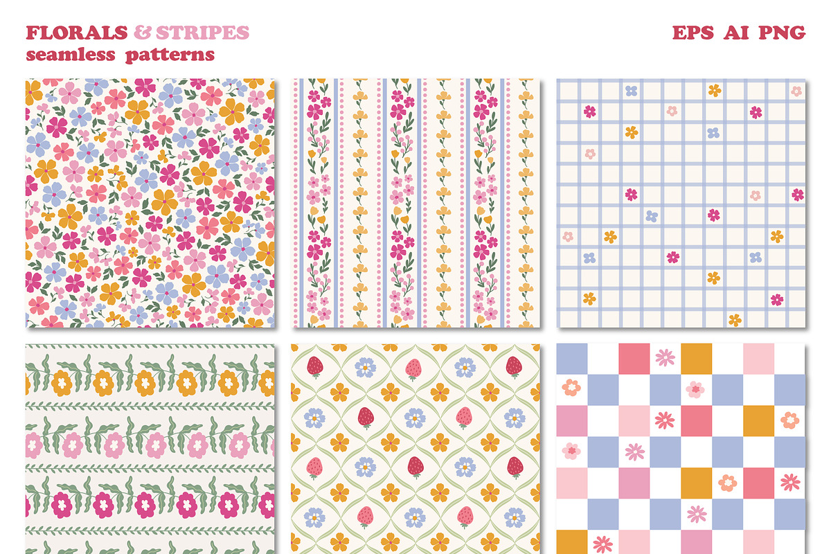 Florals & Stripes Vintage Patterns, a Pattern Graphic by Cozy pattern shop (Photo 6 of 11)
