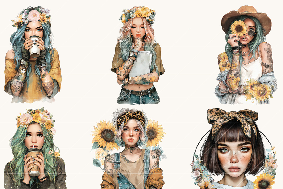 Tattoos Girls Clipart Bundle, a Person Illustration by BusyDaydesign (Photo 4 of 9)