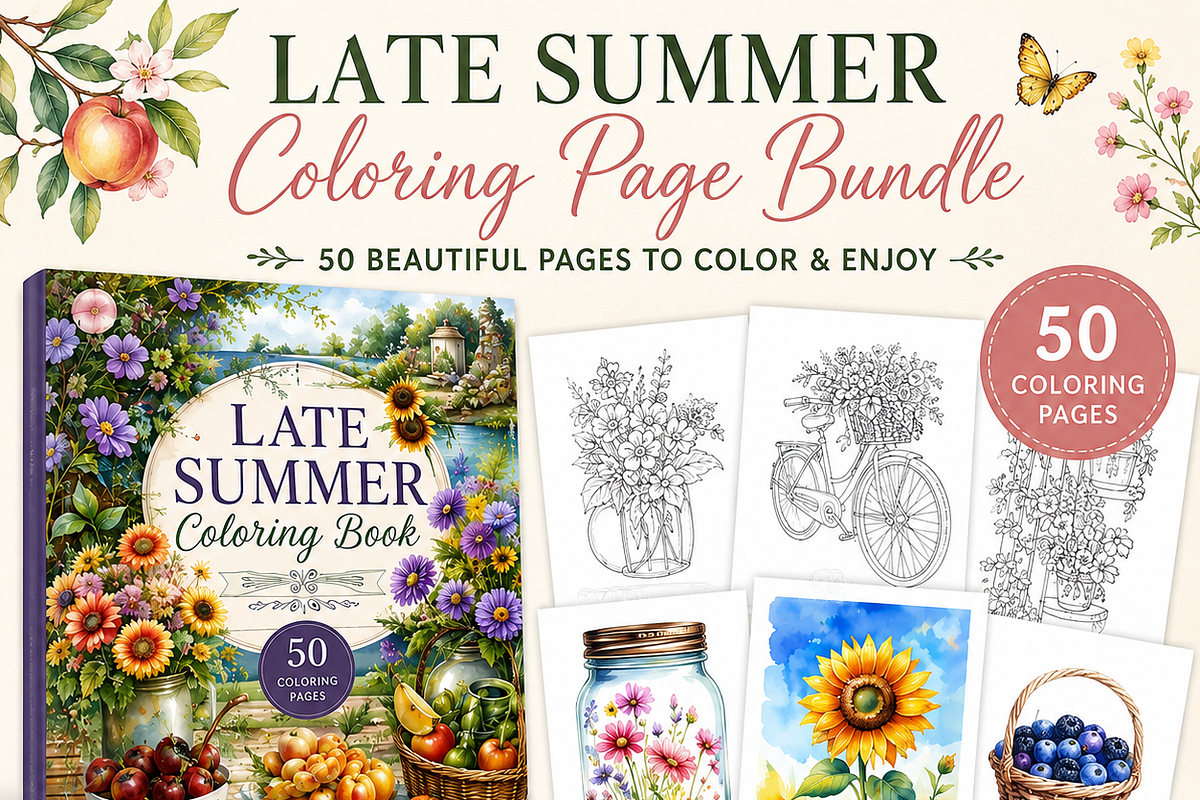 Late Summer Coloring Page Bundle, an Object Illustration by Daffodil Dream Studio (Photo 1 of 3)